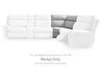 Light gray and white sectional sofa with wedge corner and ottoman-like seat