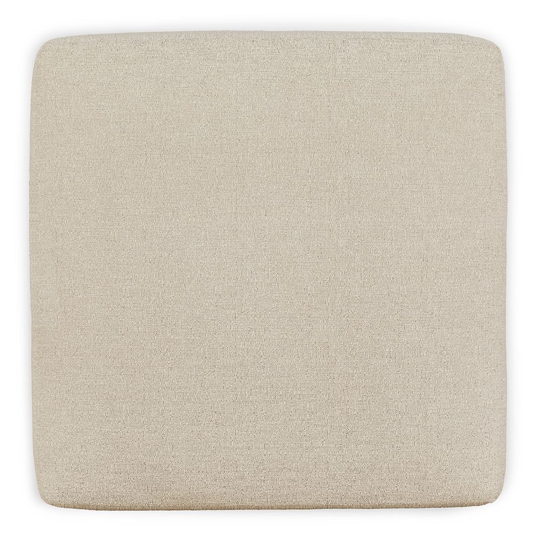 Oversized accent ottoman in light pearl silver fabric, rounded top and sides