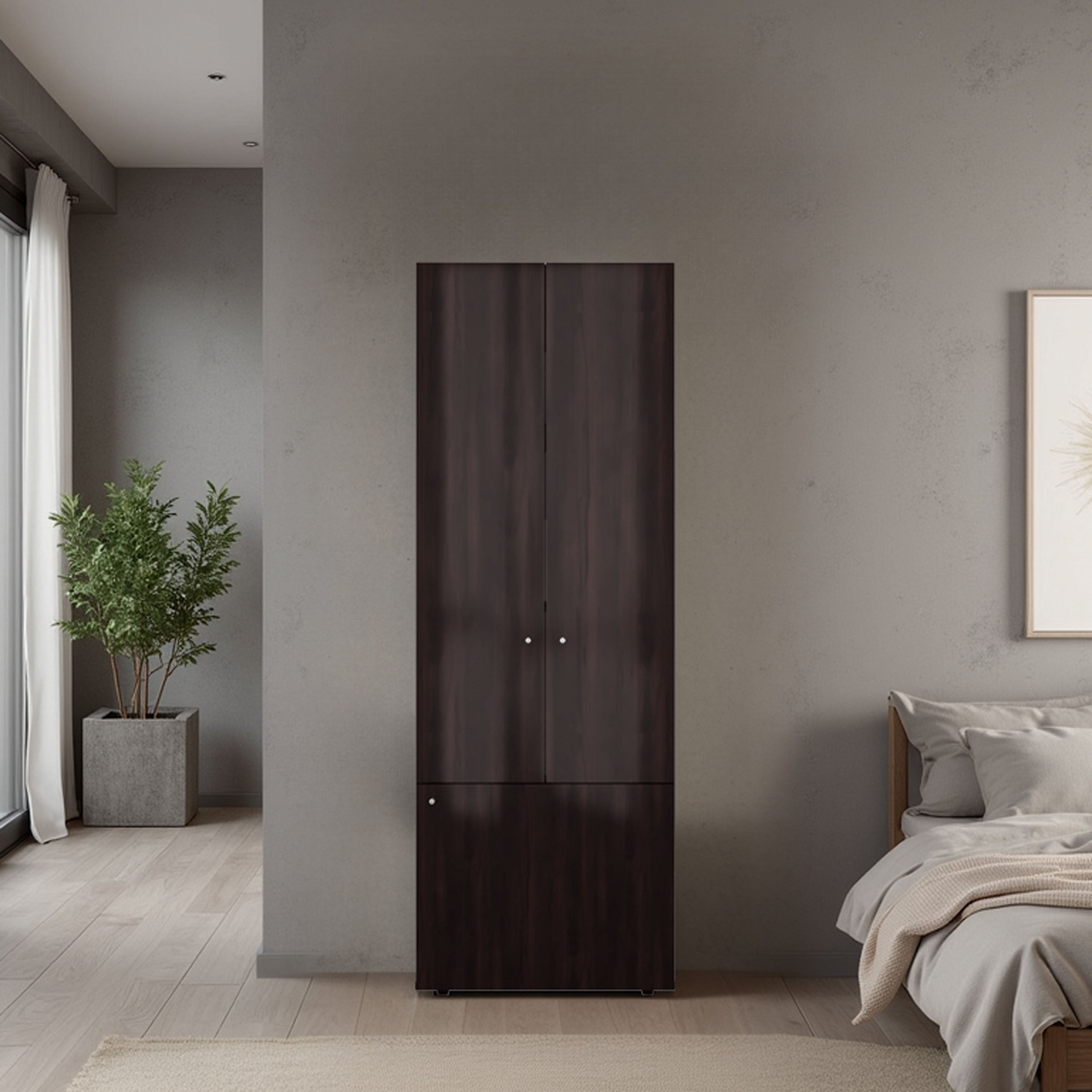 3-Door Closet System: Rod, Shelves, Walnut Bedroom Storage