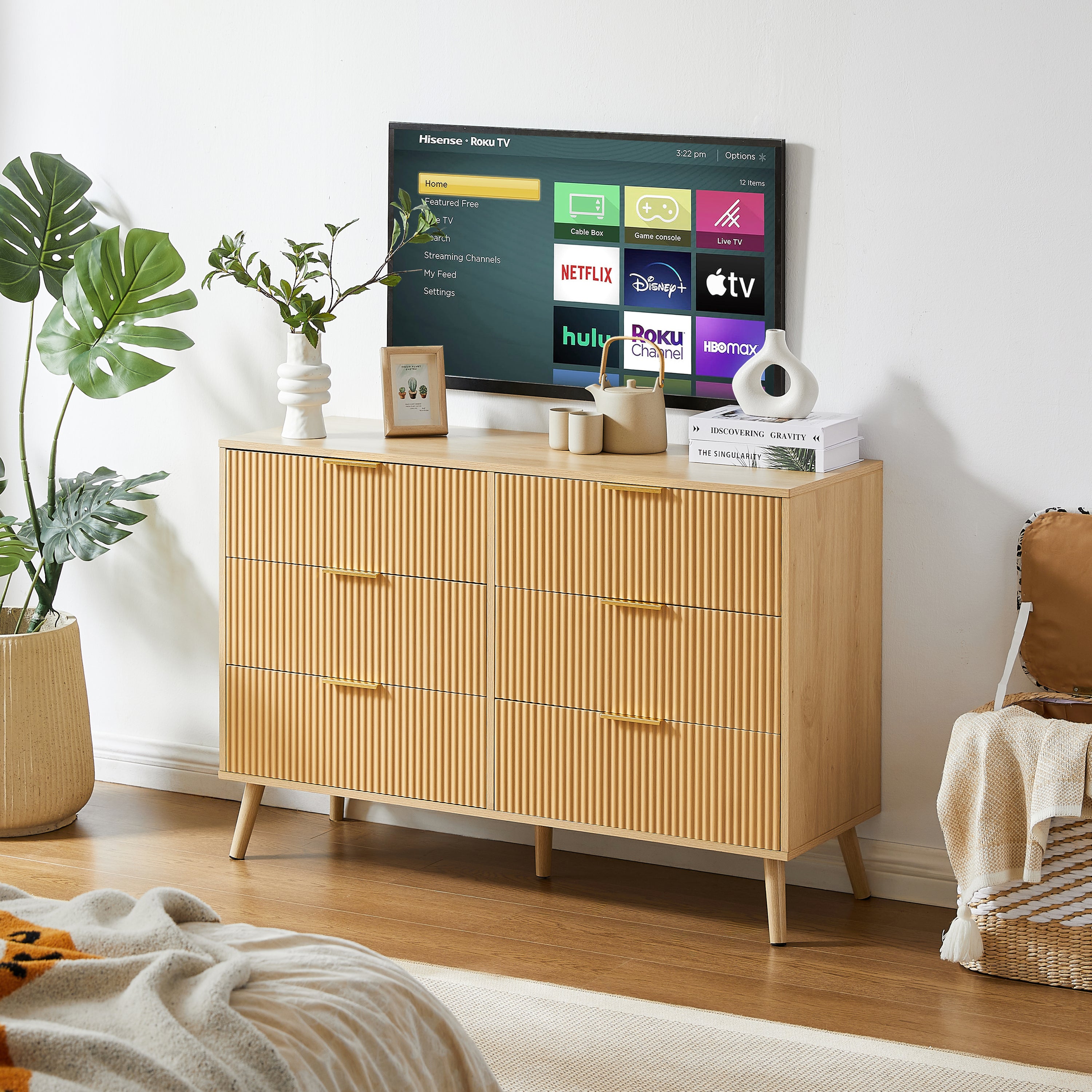 Wavy Drawer Dresser - 6 Drawers - Natural Wood