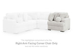 Right-arm corner chair section with light gray textured fabric and padded armrest