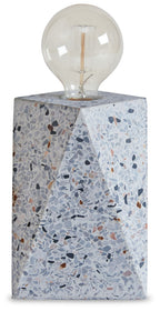 White terrazzo concrete table lamp with globe bulb on square base