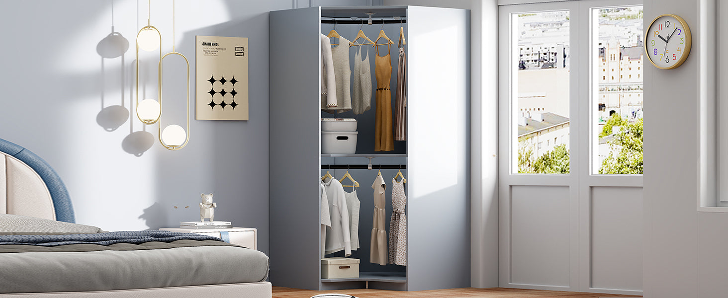 Polygon Corner Wardrobe - Gray (Save Space)
