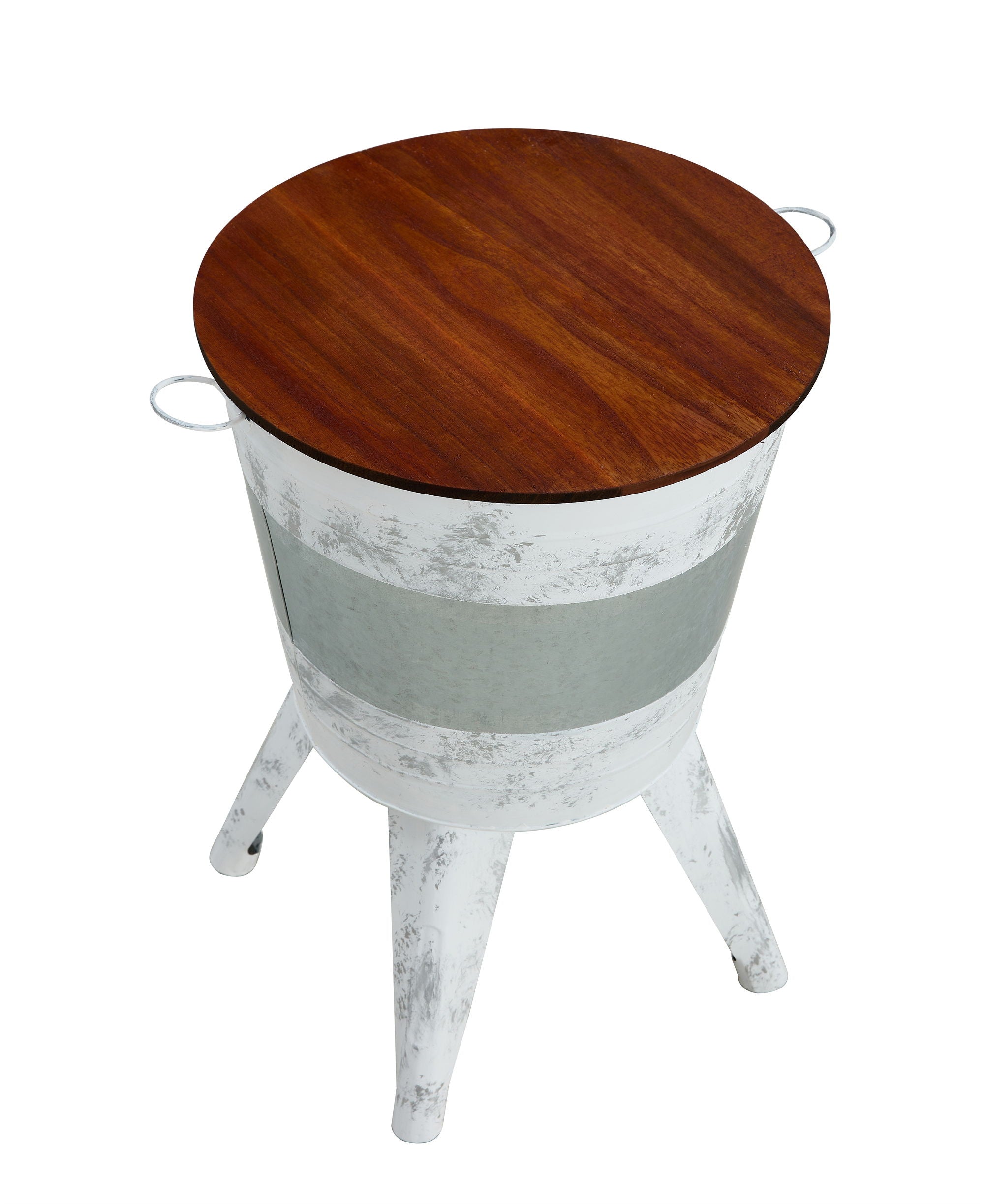 Farmhouse Rustic Distressed Metal Accent Cocktail Table With Wood Top - White & Gray (Set of 2)