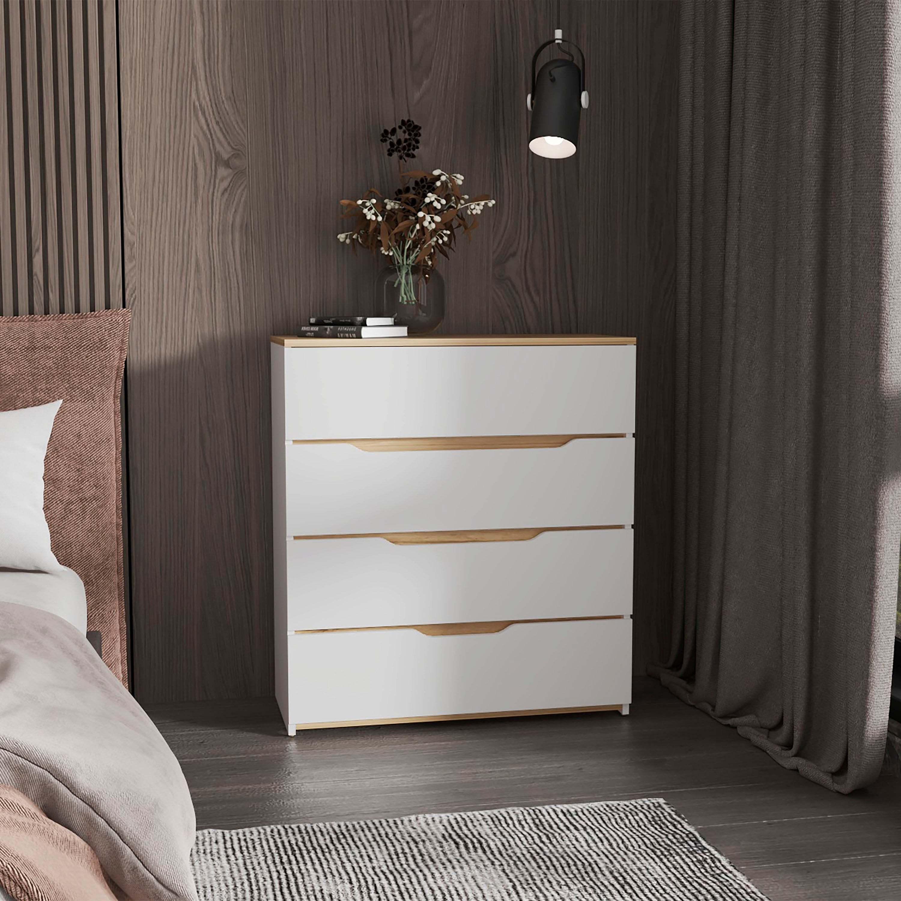 Lynbrook 4-Drawer Dresser - White & Light Oak