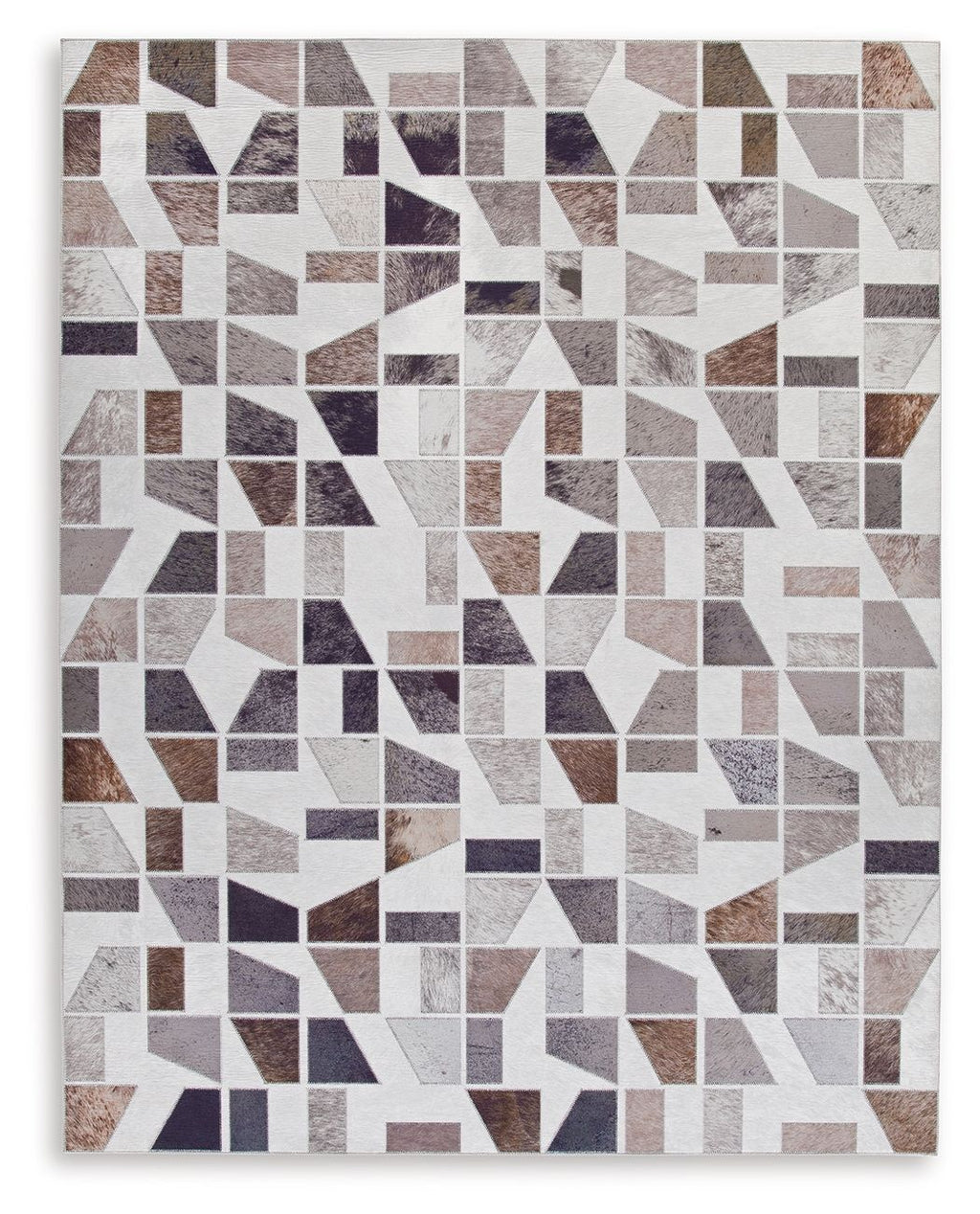 Jettner area rug with geometric square mosaic pattern in light gray and dark navy