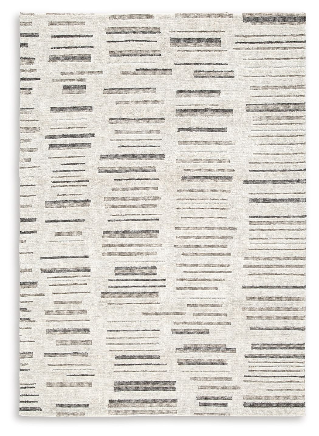 Pearl silver rug with scattered horizontal bar pattern in dark gray