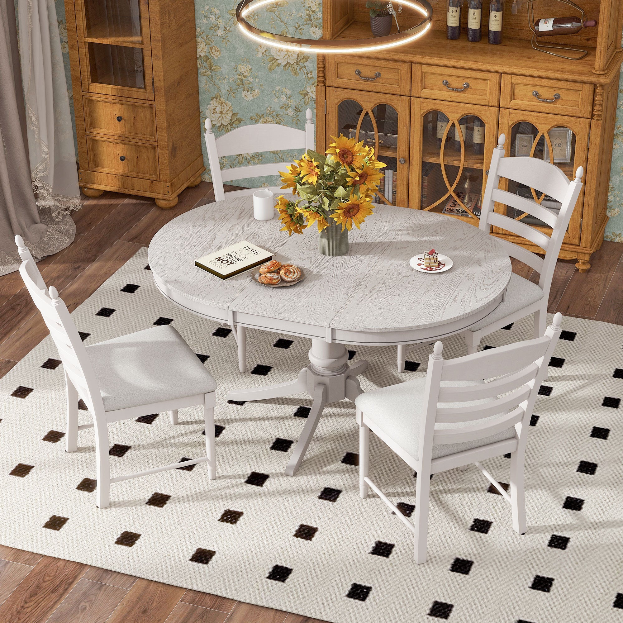 5-Pc Retro Extendable Dining Set, Antique White