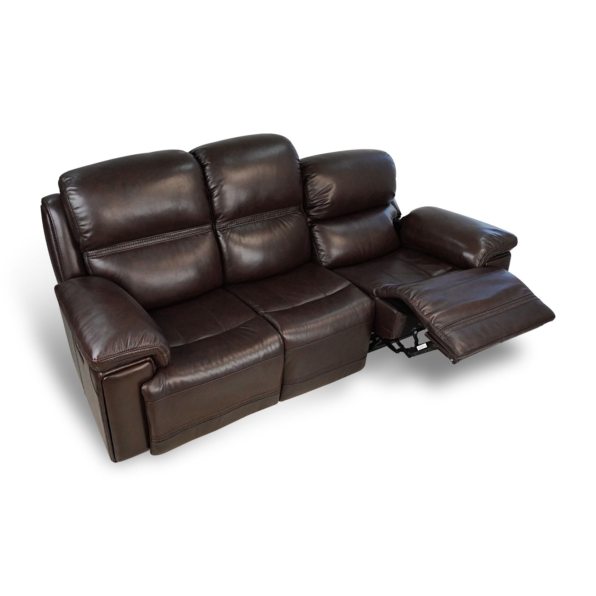 Timo Top Grain Leather Power Reclining Sofa, Adjustable Headrest, Cross Stitching