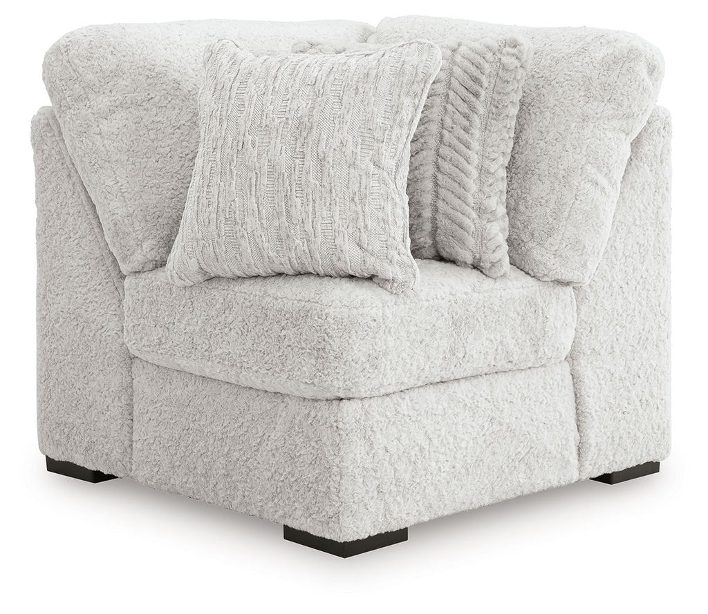 Sectional wedge armchair, light gray fabric with tufted back and square seat