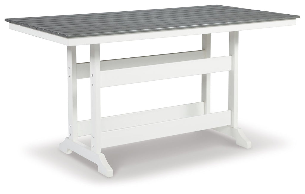 Gray slatted rectangular counter table with white frame and legs