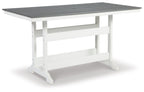 Gray slatted rectangular counter table with white frame and legs
