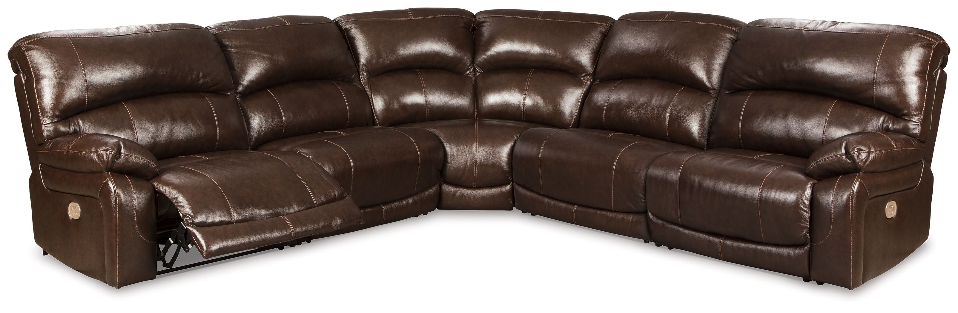 Hallstrung Power Reclining Brown Sectional with Chaise - Plush, USB Charging, Modern