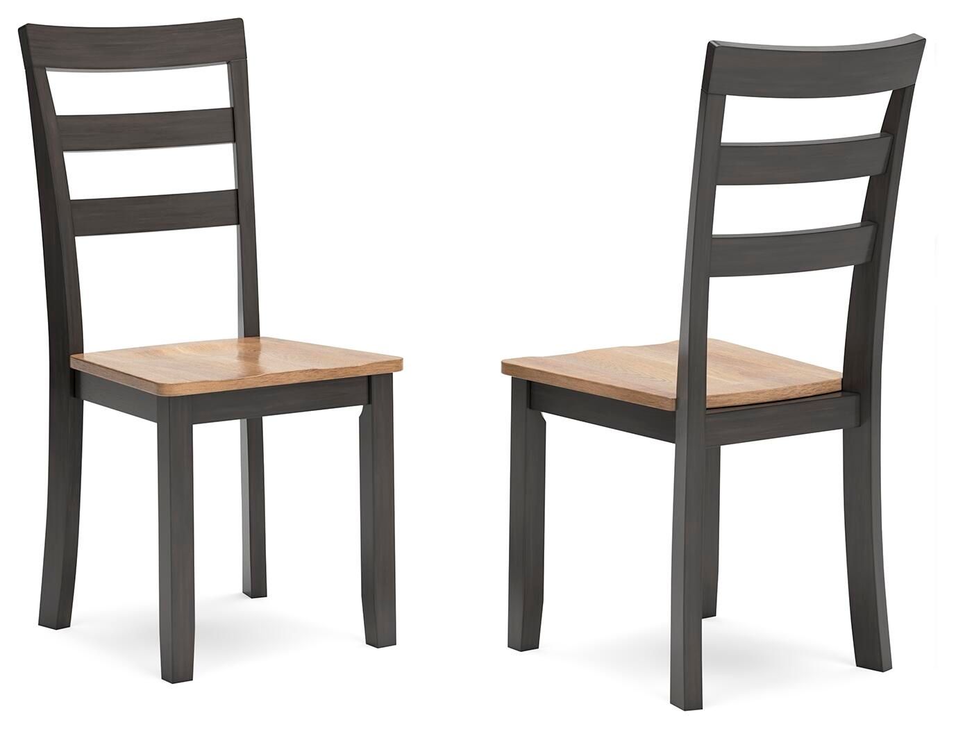 Dark brown dining side chair set of 2 with slatted back and light wood seat