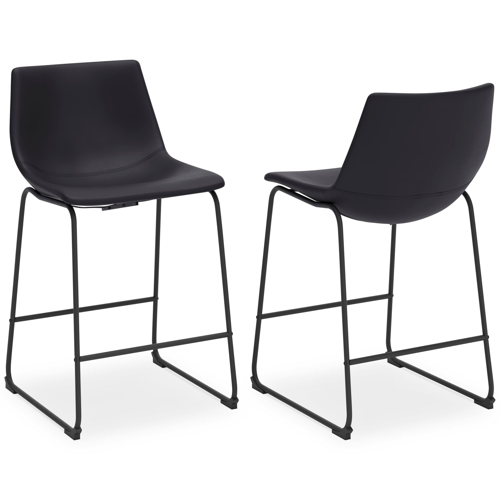 Upholstered bar stool set of 2 with black seats and black metal legs