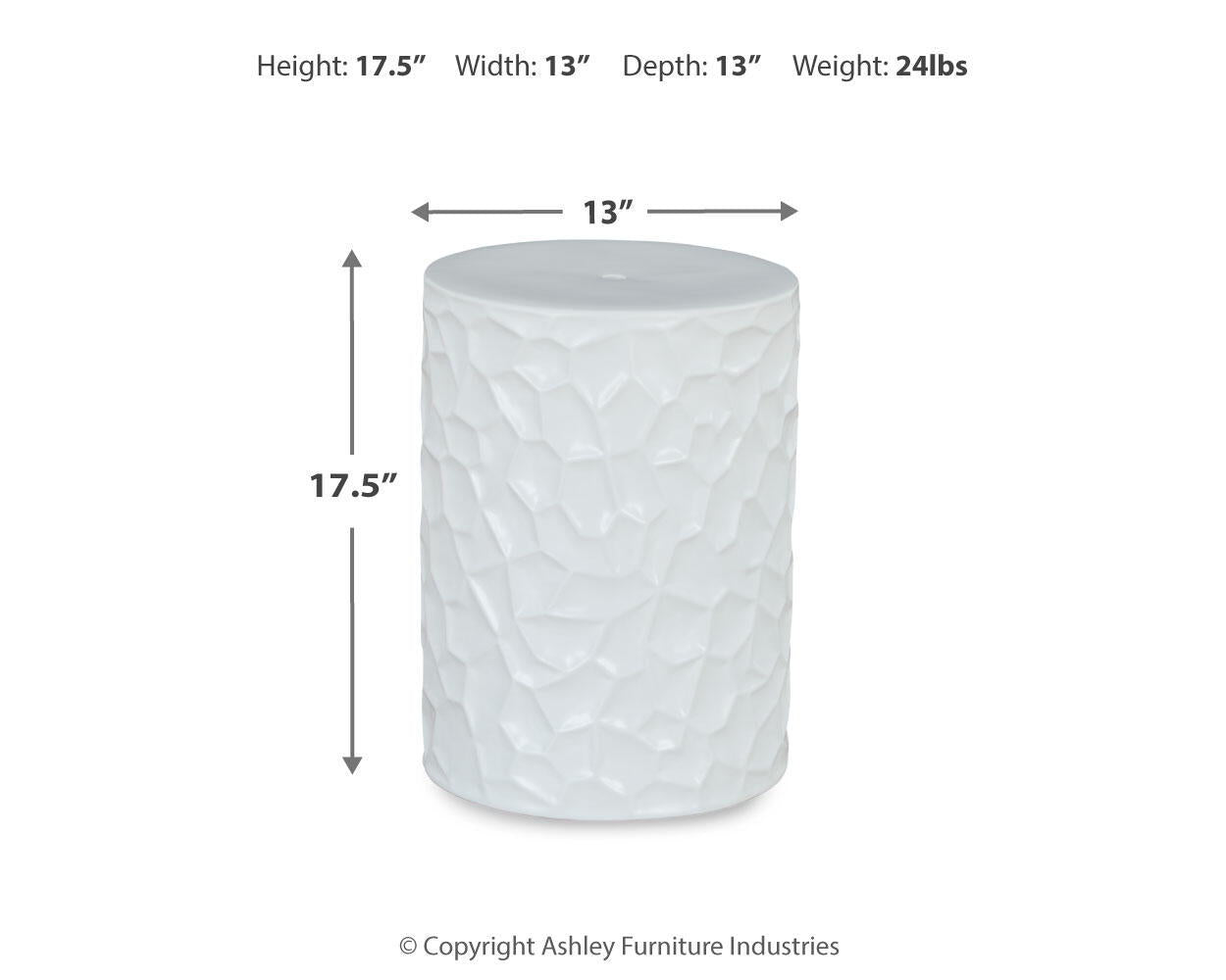 White stool dimensions: 17.5" height, 13" width, 13" depth