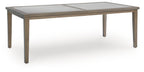 Rectangular dining table with umbrella opening, light brown wood frame