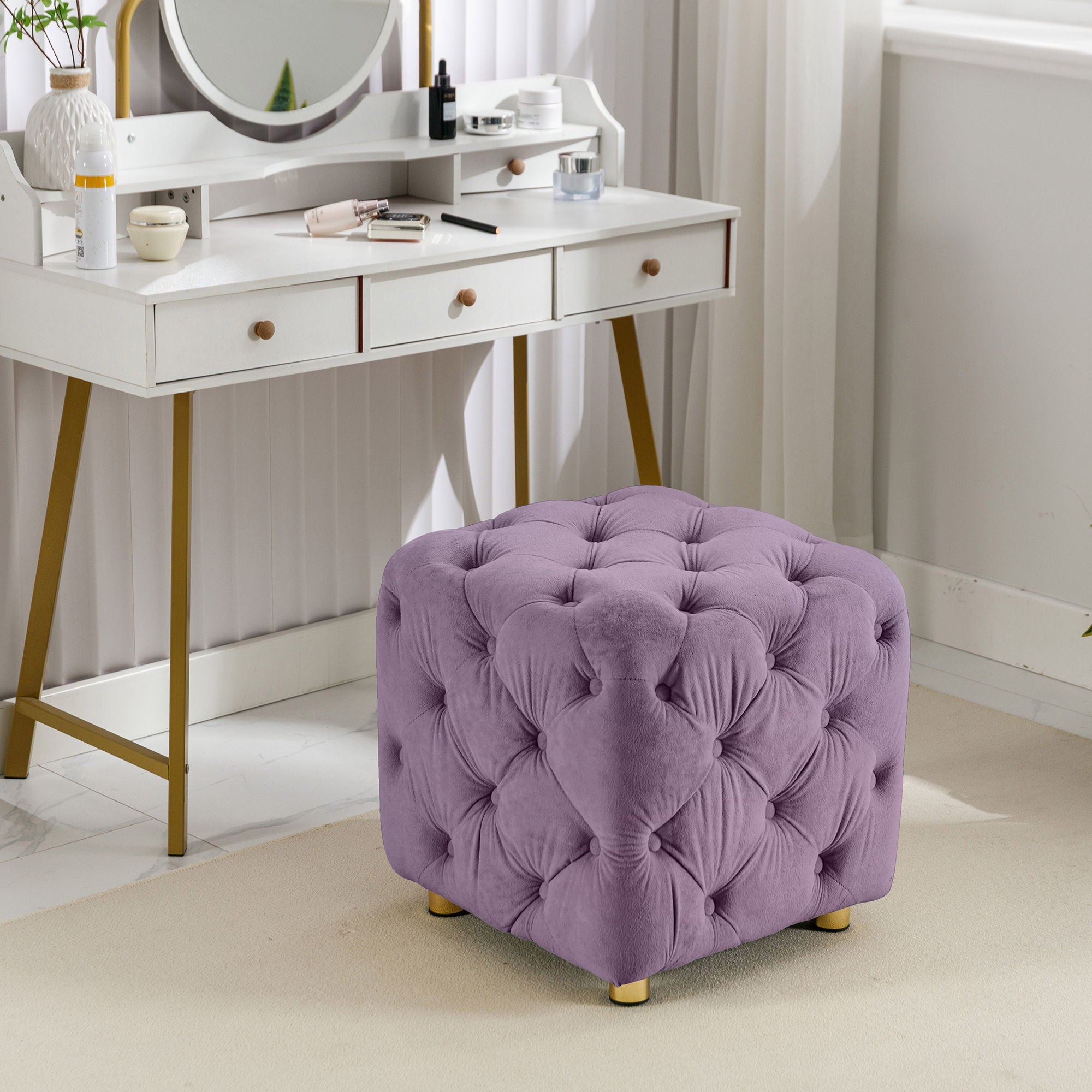 Purple Modern Upholstered Ottoman, Exquisite Small End Table, Soft Foot Stool, Dressing Makeup Chair, Comfortable Seat For Living Room, Bedroom, Entrance