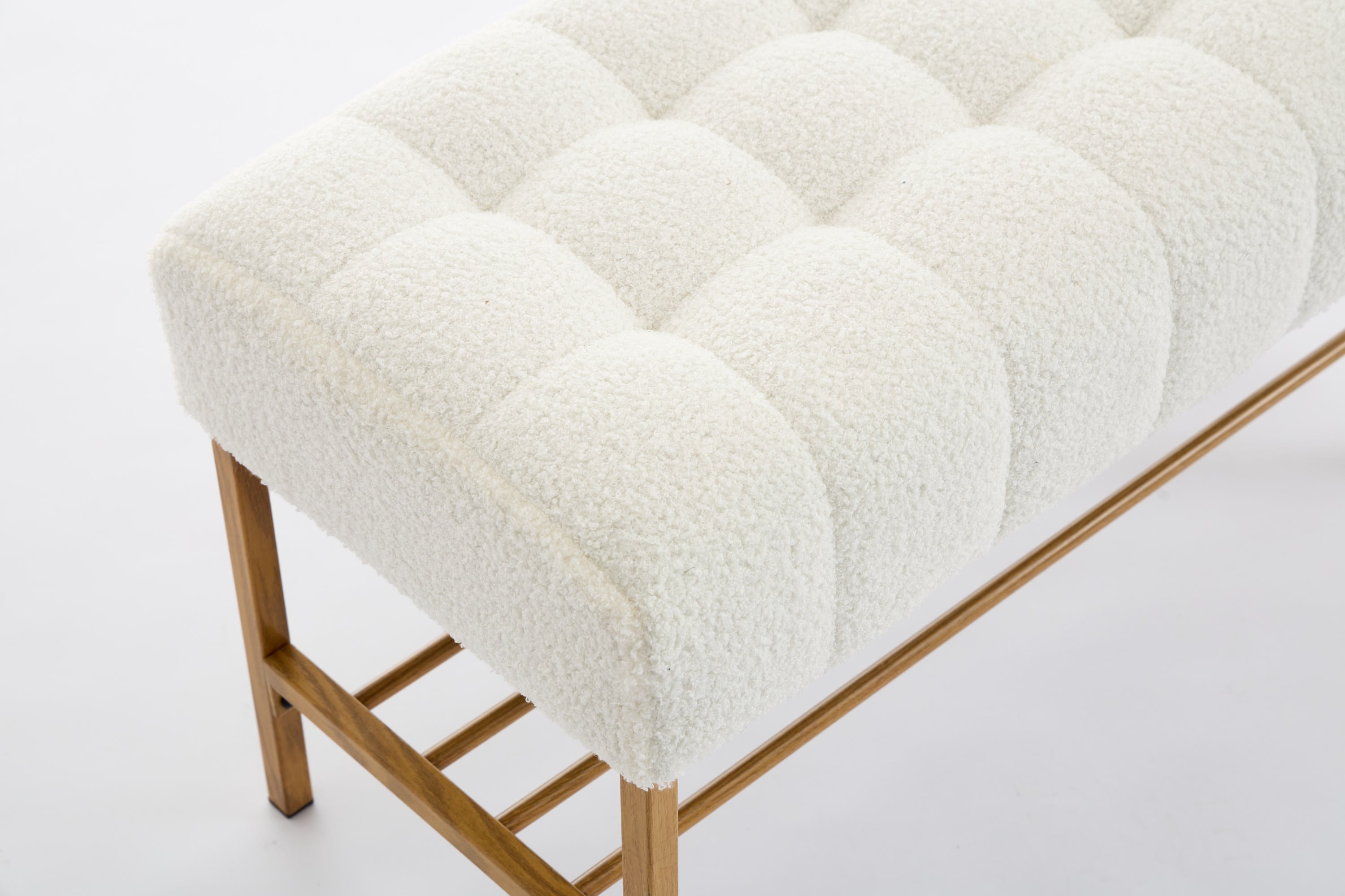 Upholstered Storage Bench with Shelf - Linen White