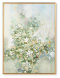 Framed wall art print with green, blue and yellow floral abstract