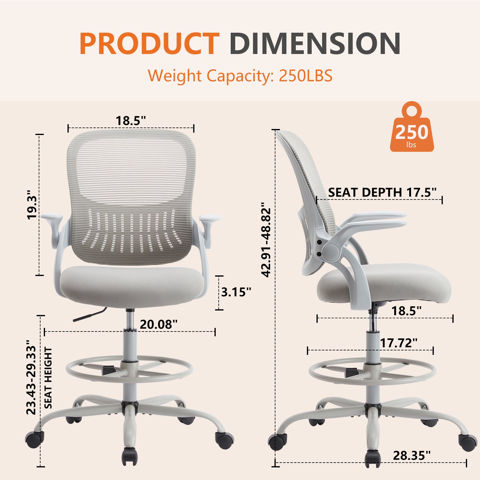 Tall Ergonomic Office Chair with Flip-up Armrests