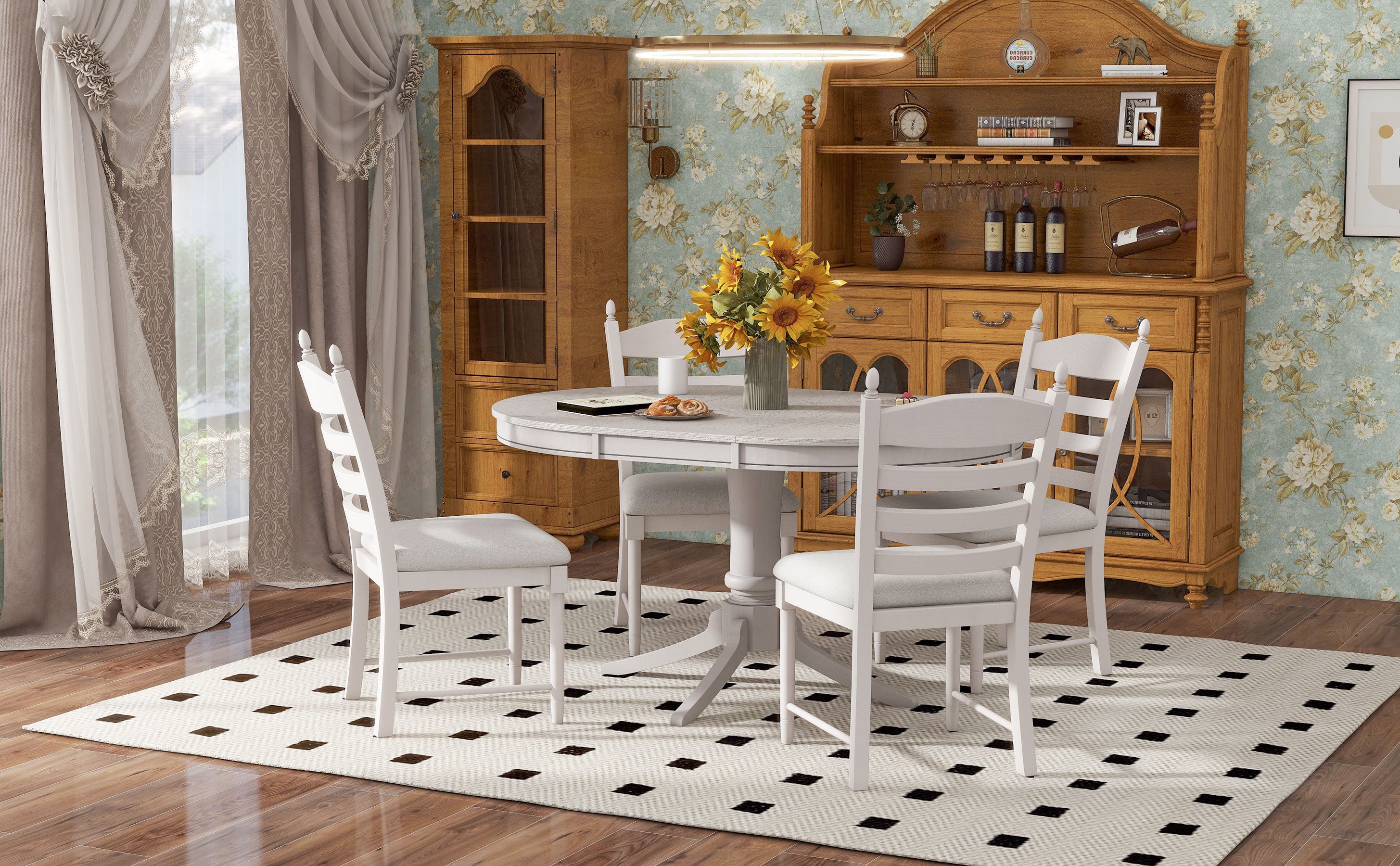 5-Pc Retro Extendable Dining Set, Antique White