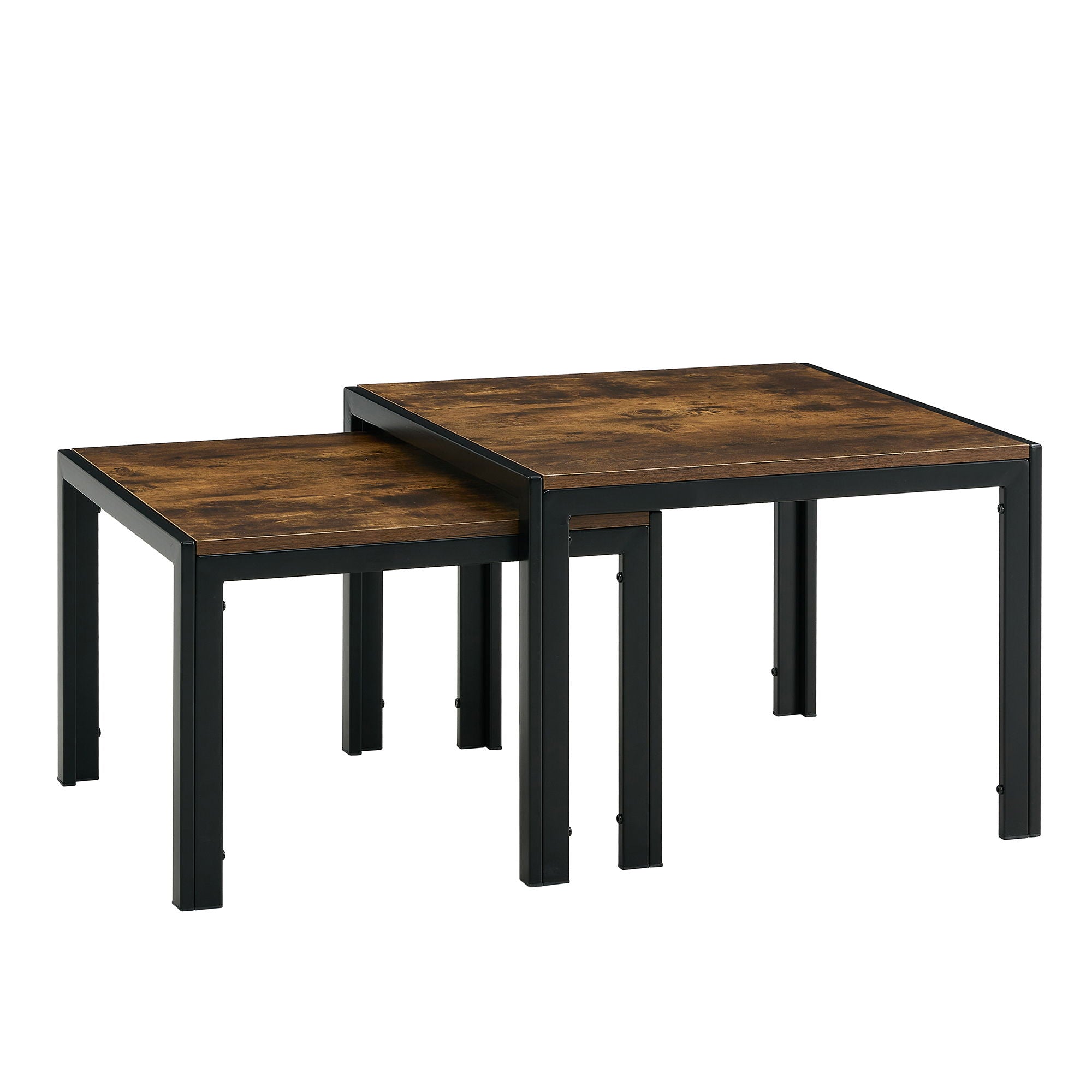 Nesting Coffee Table (Set of 2), Square Modern Stacking Table With Wood Finish For, Rustic Brown