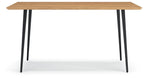 Rectangular dining table with natural wood top and black tapered legs