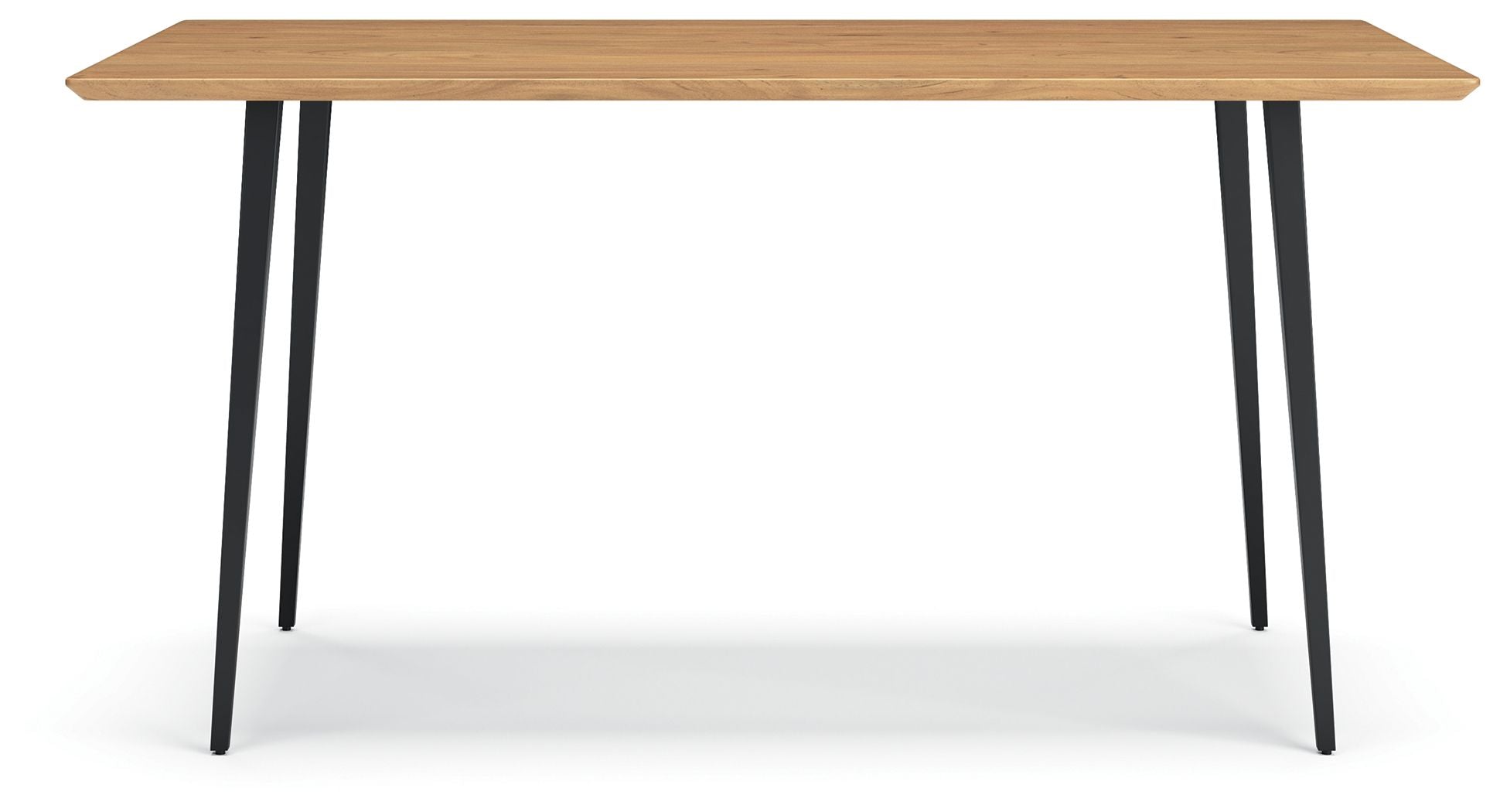 Rectangular dining table with natural wood top and black tapered legs