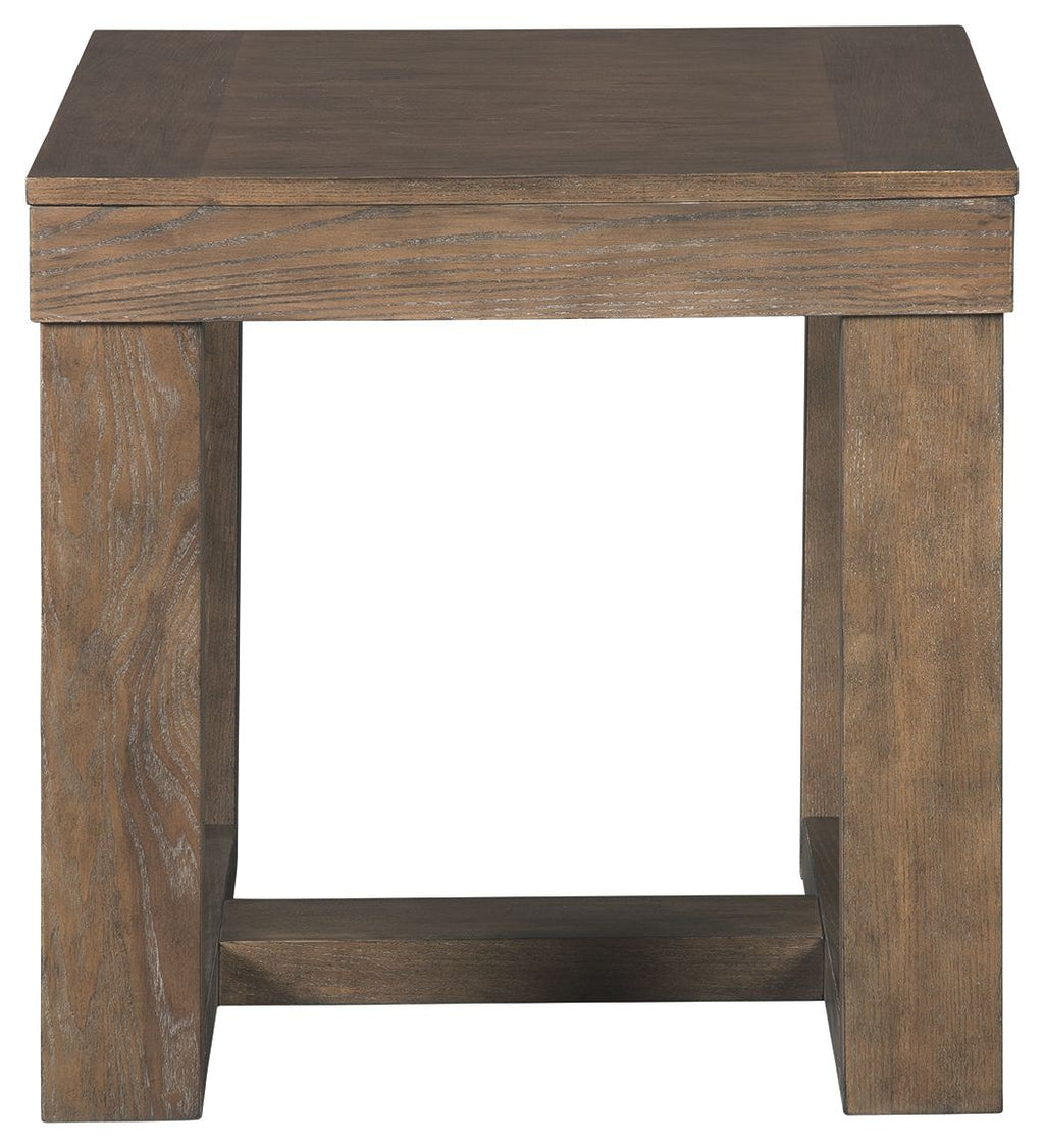 Cariton square end table, visible open base frame with flat top surface
