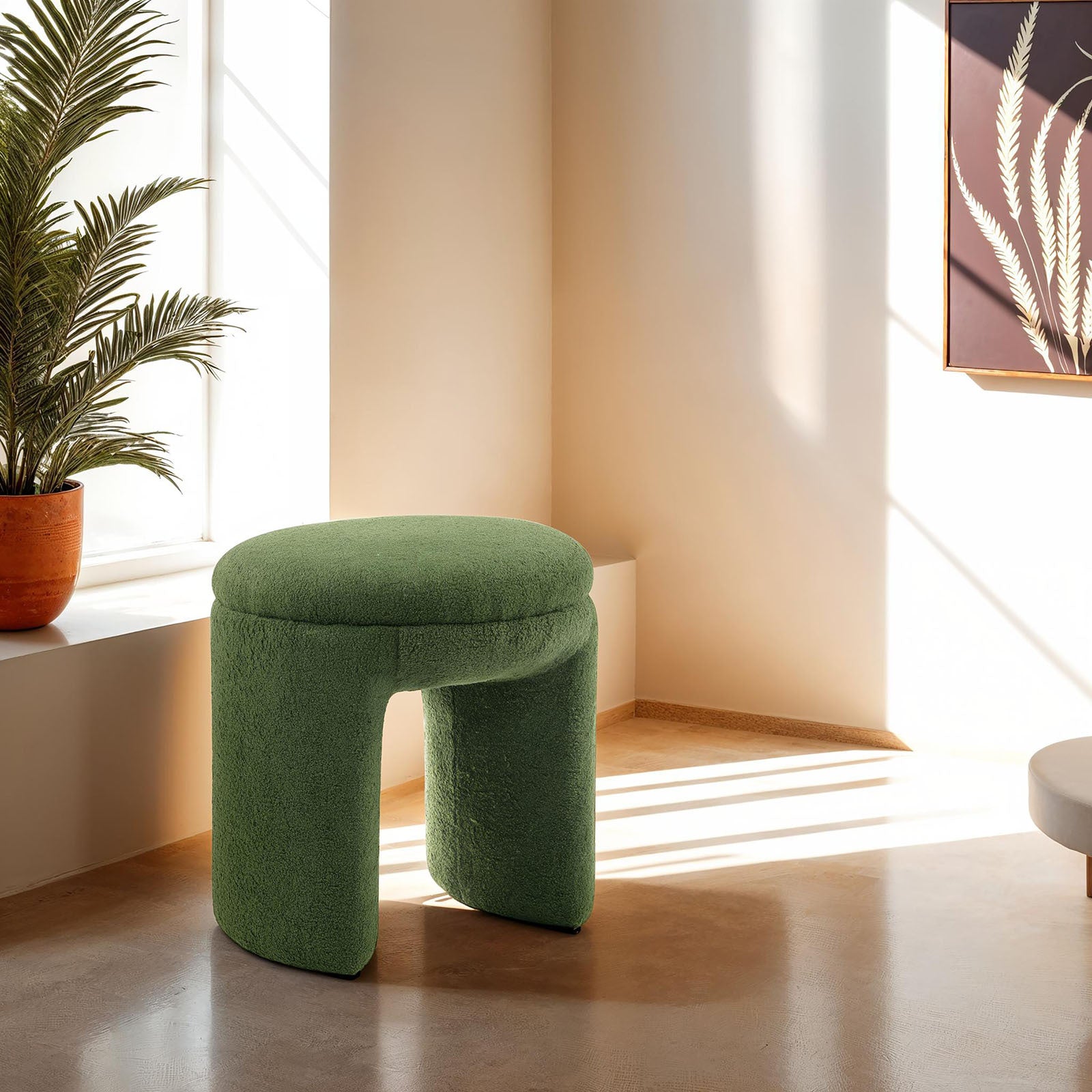 Contemporary Green Round Top Accent Stool for Living Room