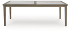 Rectangular dining table with umbrella opening, light brown wood legs