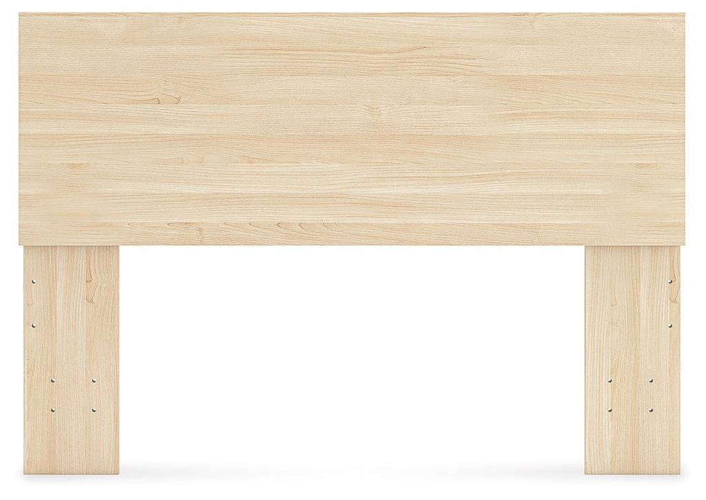 Light wood panel headboard with full-width panel and vertical end supports.