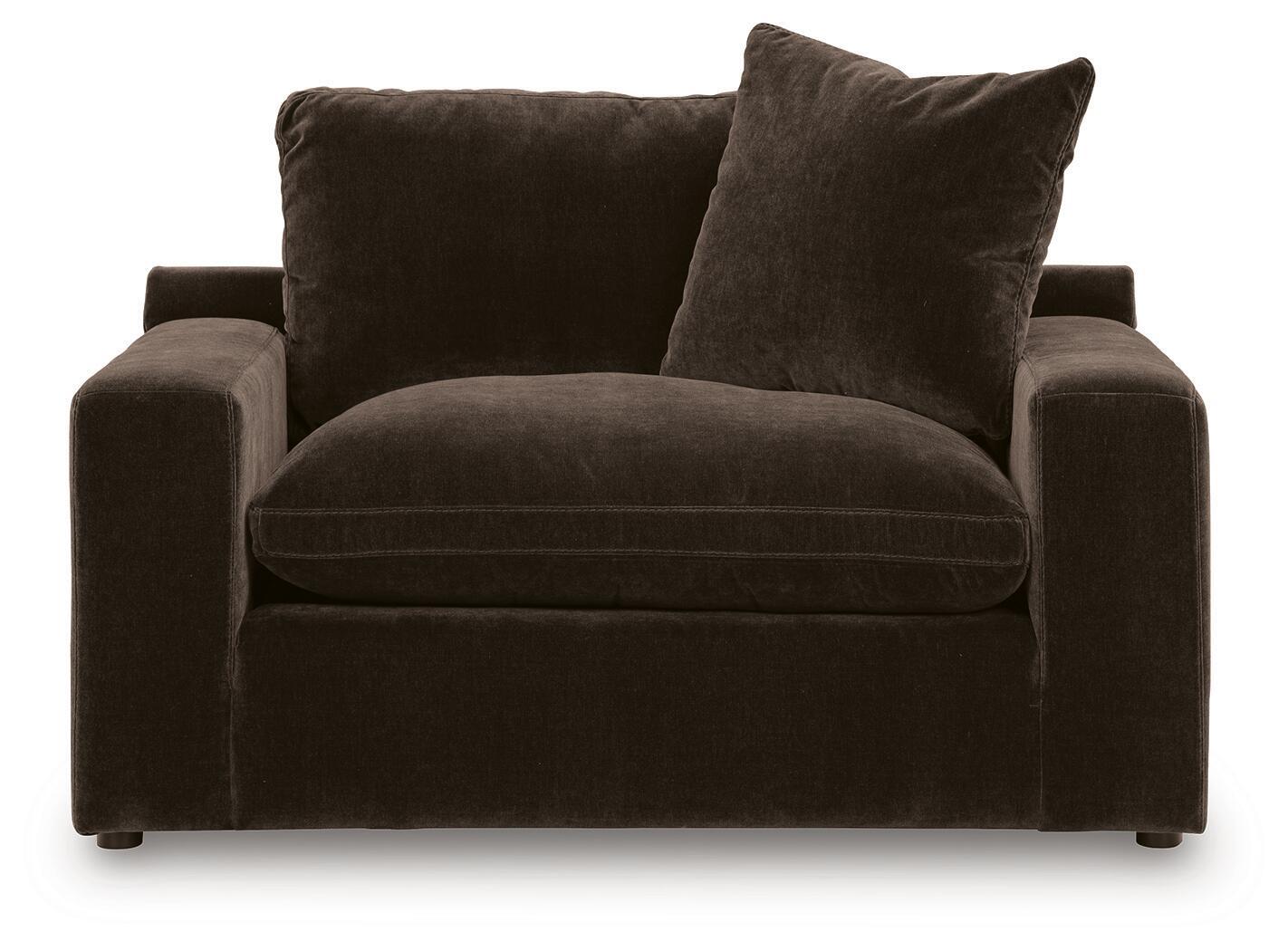 Maxton Heights chair and a half in dark brown with two tall back cushions