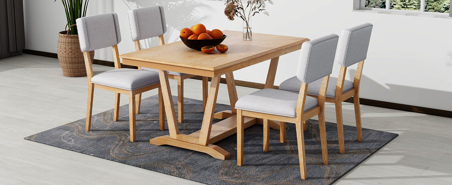 Rustic 5-Piece Dining Set, 59" Table & 4 Chairs