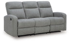 Gauntlet Sterling reclining sofa, gray fabric with padded arms and split seat back