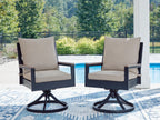 Blue swivel chair set of 2 with tall back and light beige cushion, star base