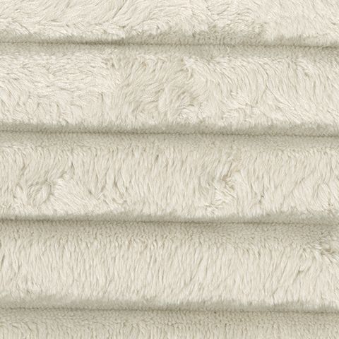 Light gray textured upholstery fabric swatch, plush shag-like pile.