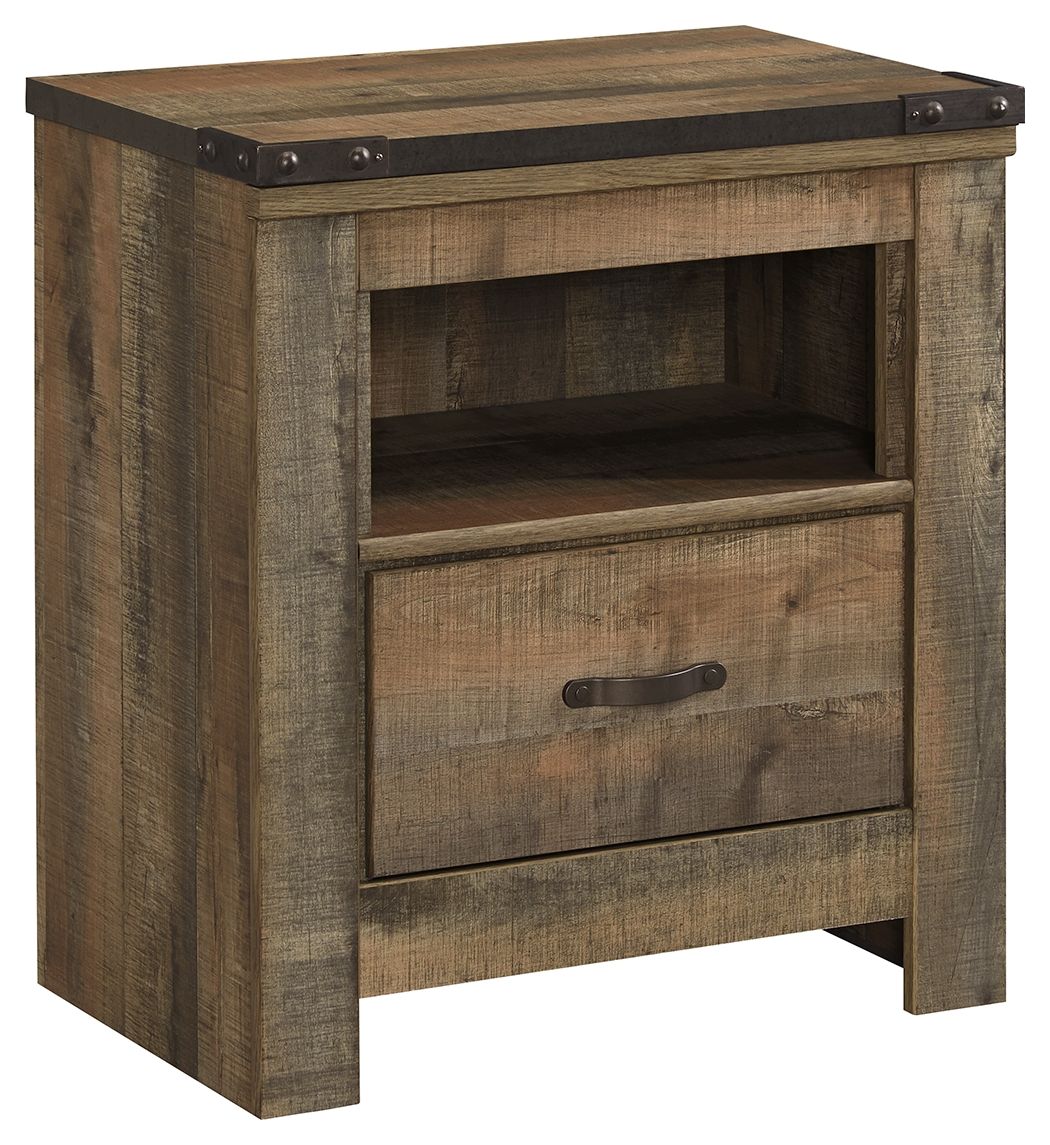 Dark brown night stand with one drawer and open shelf