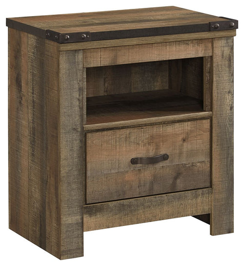 Dark brown night stand with one drawer and open shelf