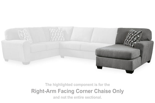 Right-arm facing gray corner chaise with block feet