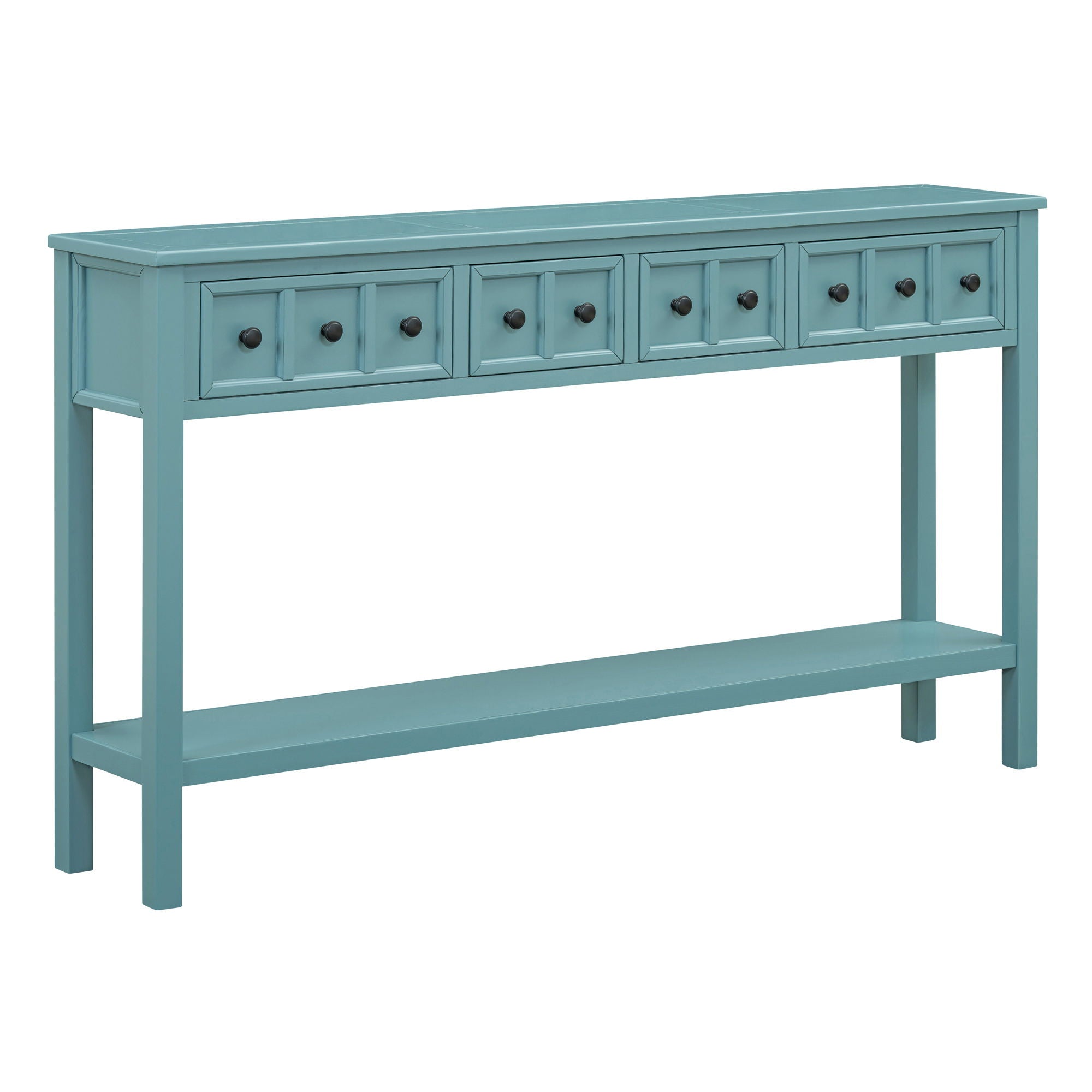 Trexm Rustic Entryway Console Table, Long Sofa Table With Two Different Size Drawers And Bottom Shelf For Storage (Turquoise Green)