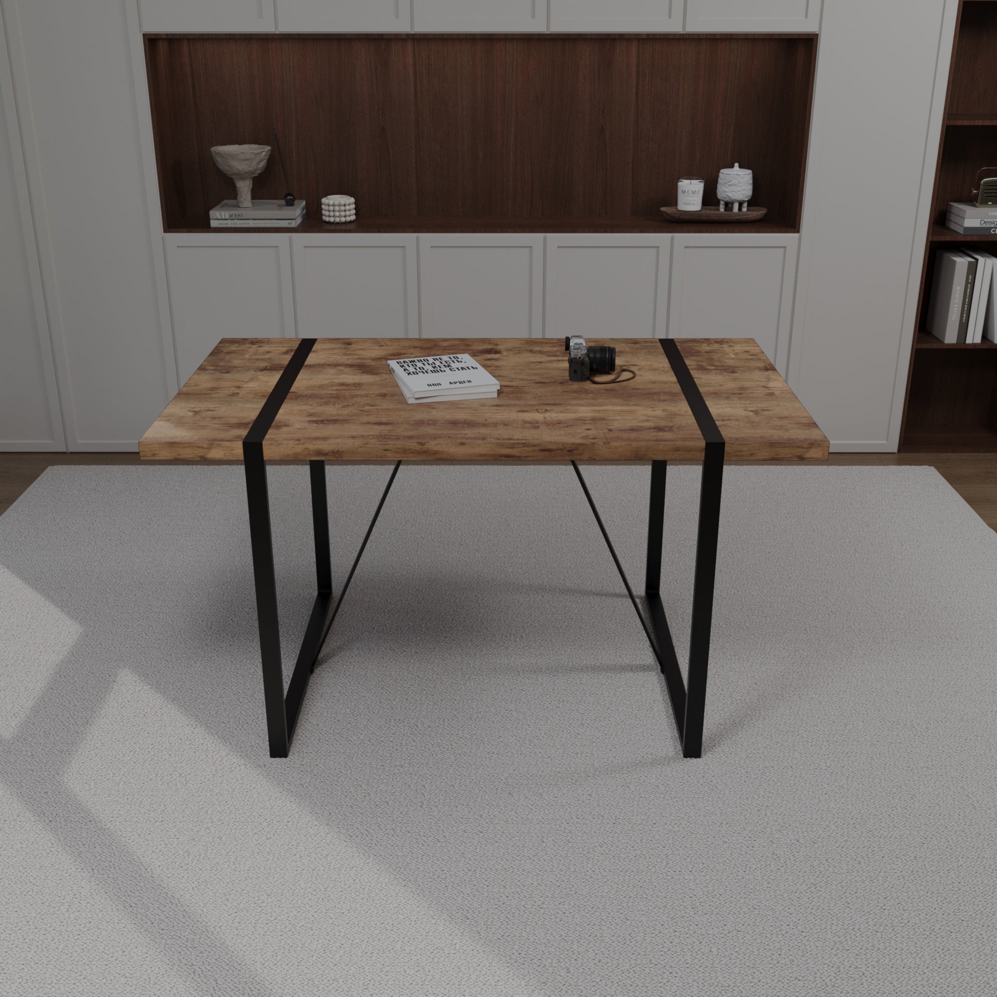 55" Dark Wood Dining Table & 4 Chairs Set