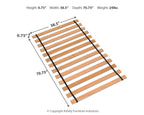 Brown twin roll slats with black straps, angled view of parallel wood slats