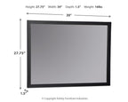 Black bedroom mirror with dark outer frame and inner reflective glass panel