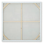 Back of framed wall art with white backing and wooden support braces