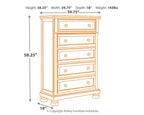 Rustic brown chest of drawers line drawing with height and width measurements