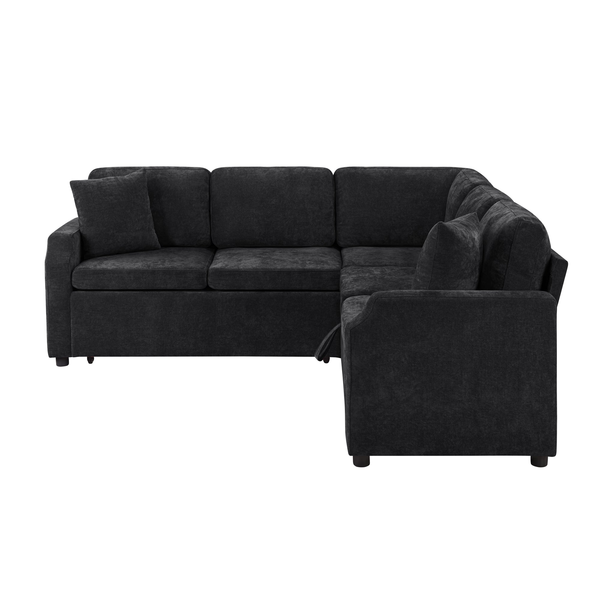 L-Shaped Sectional Sofa Bed w/ Hidden Storage, Black Chenille