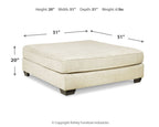 Parchment oversized ottoman with square seat and low dark legs