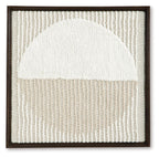 Framed wall decor with tan-and-white textured fabric and a white dome-like shape